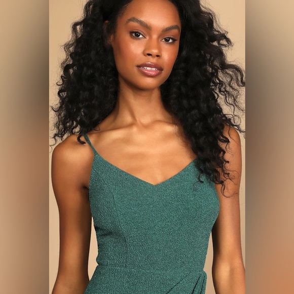 Lulus xsmall Glad You Came Green Glitter Tulip Mini Bodycon Dress - Picture 3 of 6